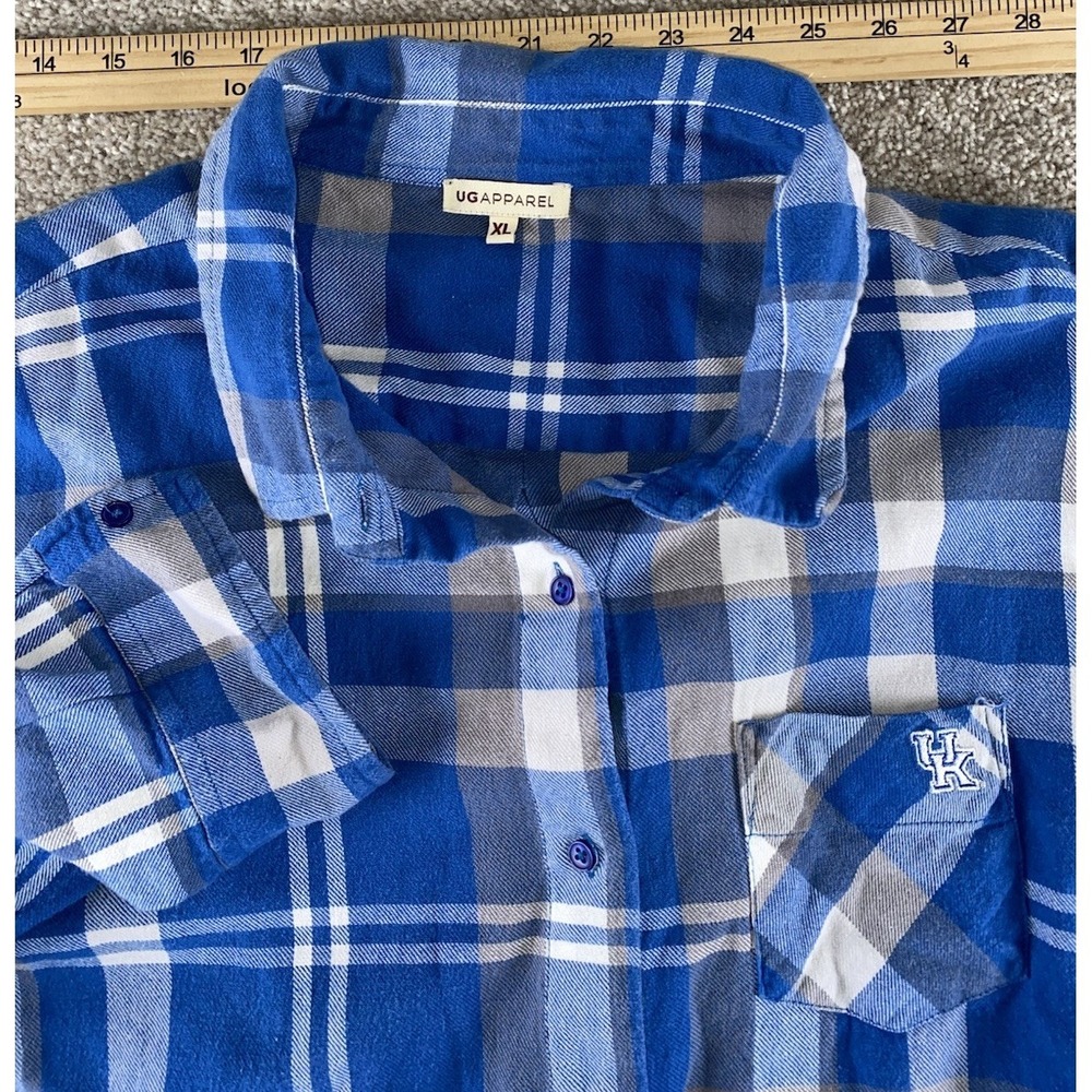 UGApparel University Of Kentucky Wildcats Blue Plaid Button Down Mens XL NCAA